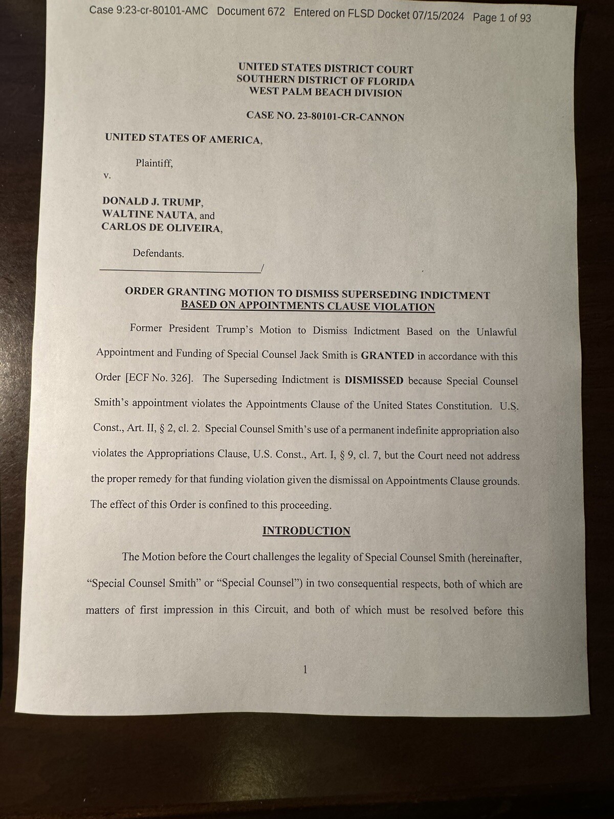 Florida COURT RULING ON TRUMP Documents Case 7-15-2024, 93 Pages