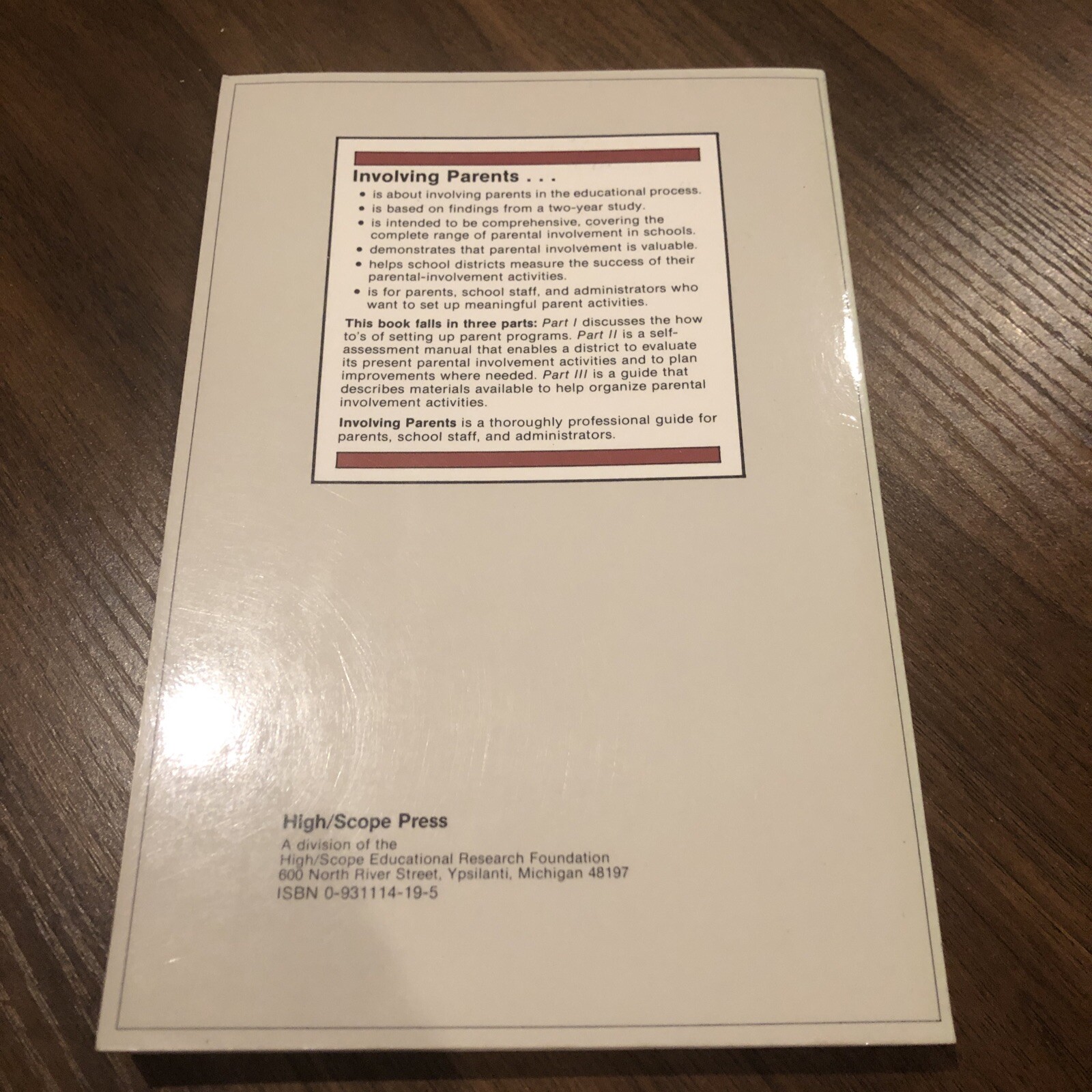 INVOLVING PARENTS: A HANDBOOK FOR PARTICIPATION IN SCHOOLS By Peggy Lyons VG