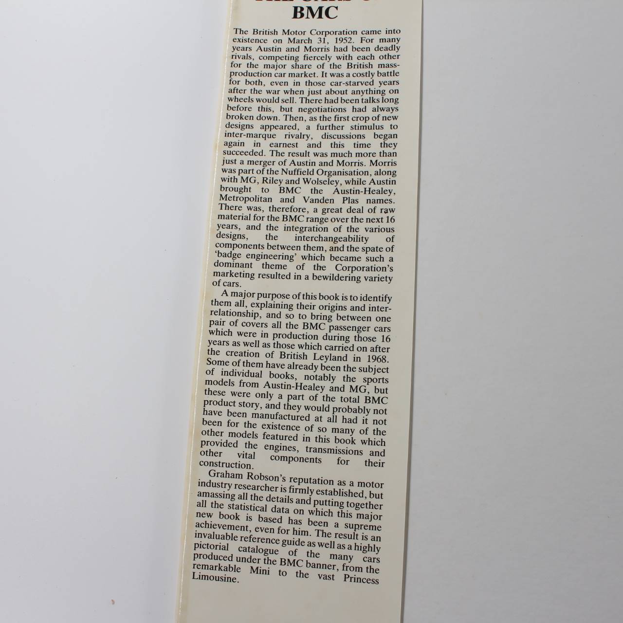 The Cars of BMC book by Graham Robson Automobile history