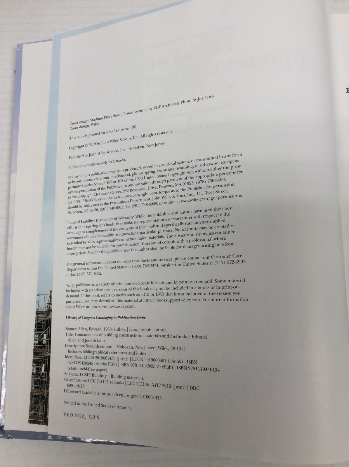 FUNDAMENTALS OF BUILDING CONSTRUCTION MATERIALS AND METHODS 7th Ed. Allen /Iano