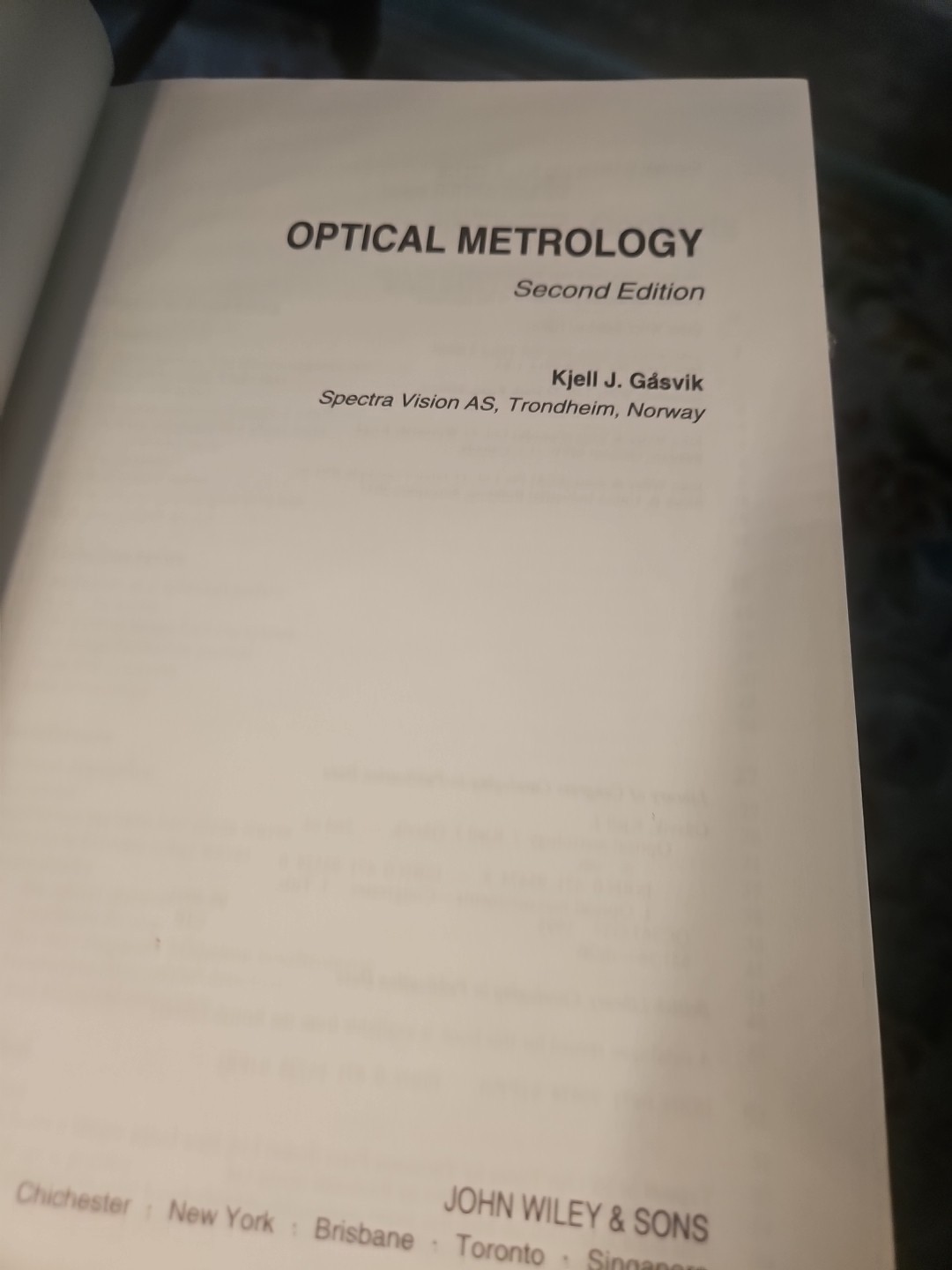 Optical Metrology 2nd Edition by Kjell J Gåsvik Hardcover VG Condition BZ9