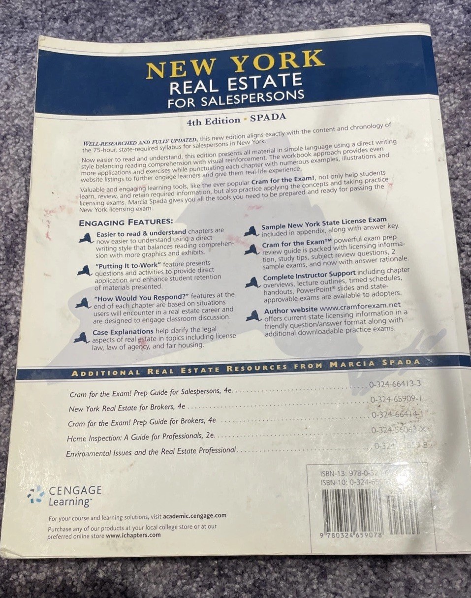 New York Real Estate for Salepersons, Spada, Marcia Darvin, 9780324659078 4th Ed