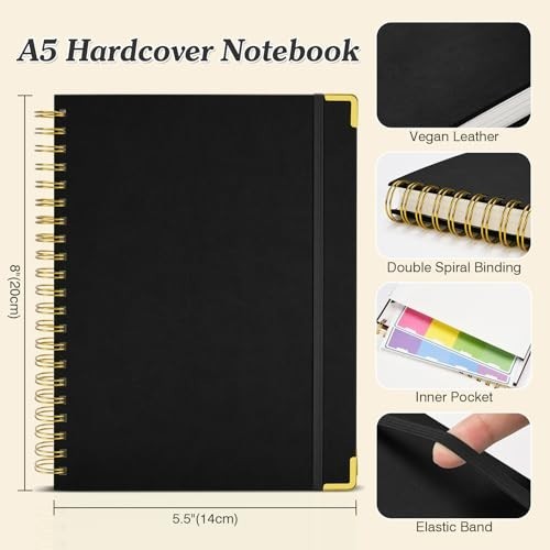 Spiral Graph Paper Notebook A5 – 300 Pages, Thick 100gsm Grid Journal for School
