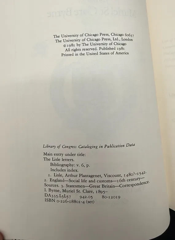 1981 The Lisle Letters Edited by Muriel St. Clare Byrne Complete in 6 Volumes