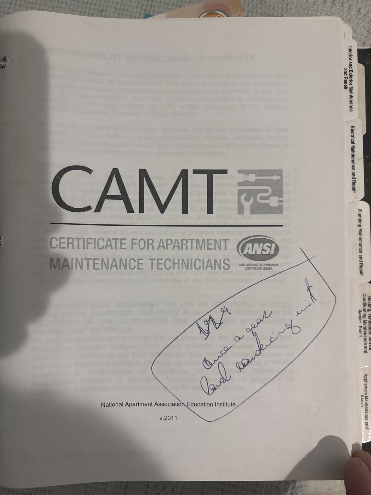 CERTIFIED APARTMENT MAINTENANCE TECHNITIAN ANSI Naa CAMT