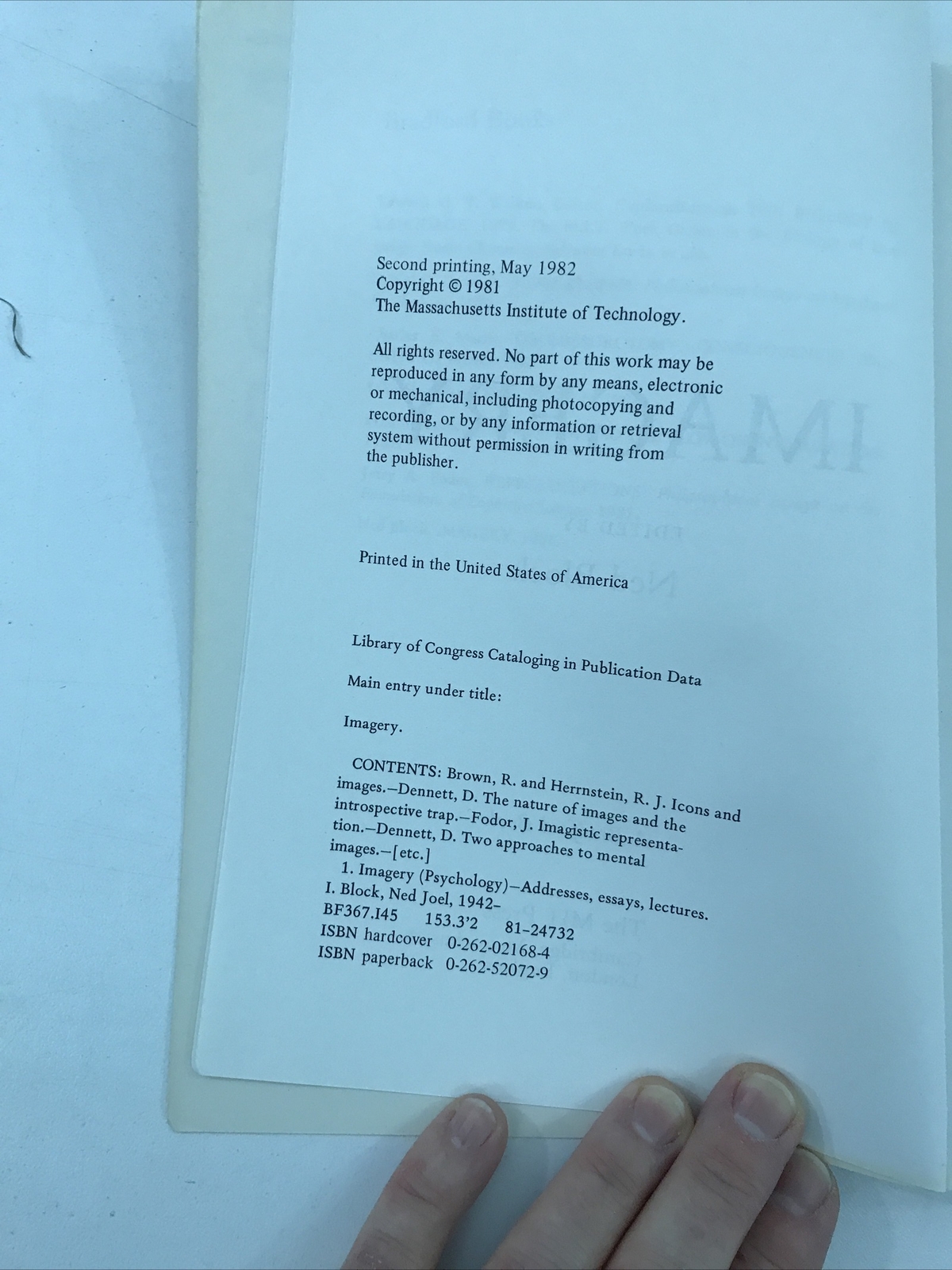 Imagery – Ned Block (Paperback, 1982)