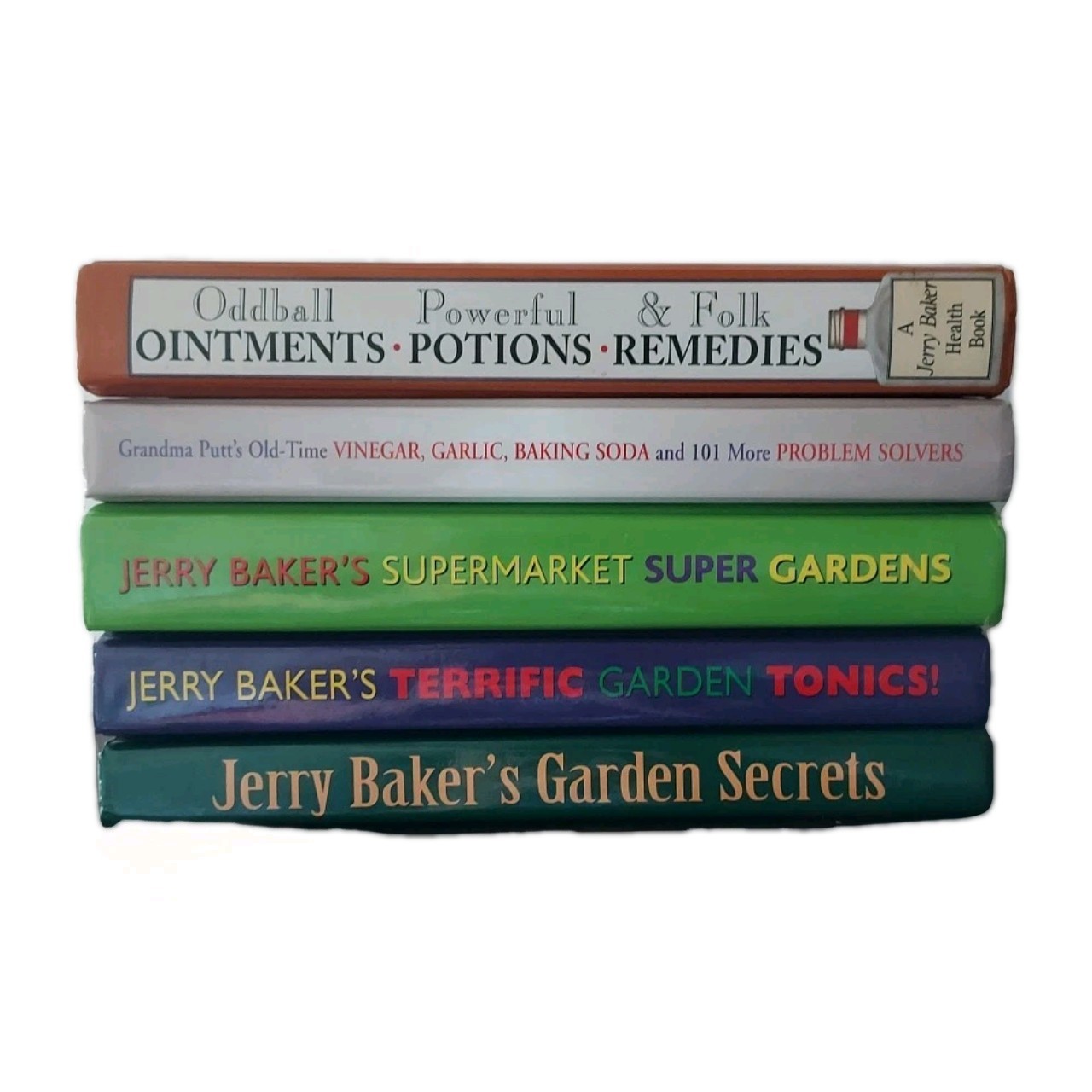 Lot of 5 Books by Jerry Baker – Gardening – Folk Remedies – Problem Solvers