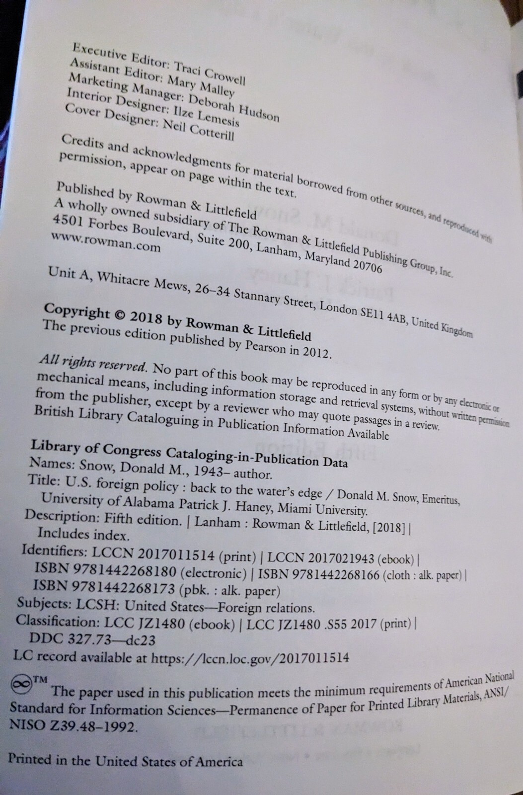 U.S. Foreign Policy-Back to the Water’s Edge Snow, Donald M.-PB Fifth Edition