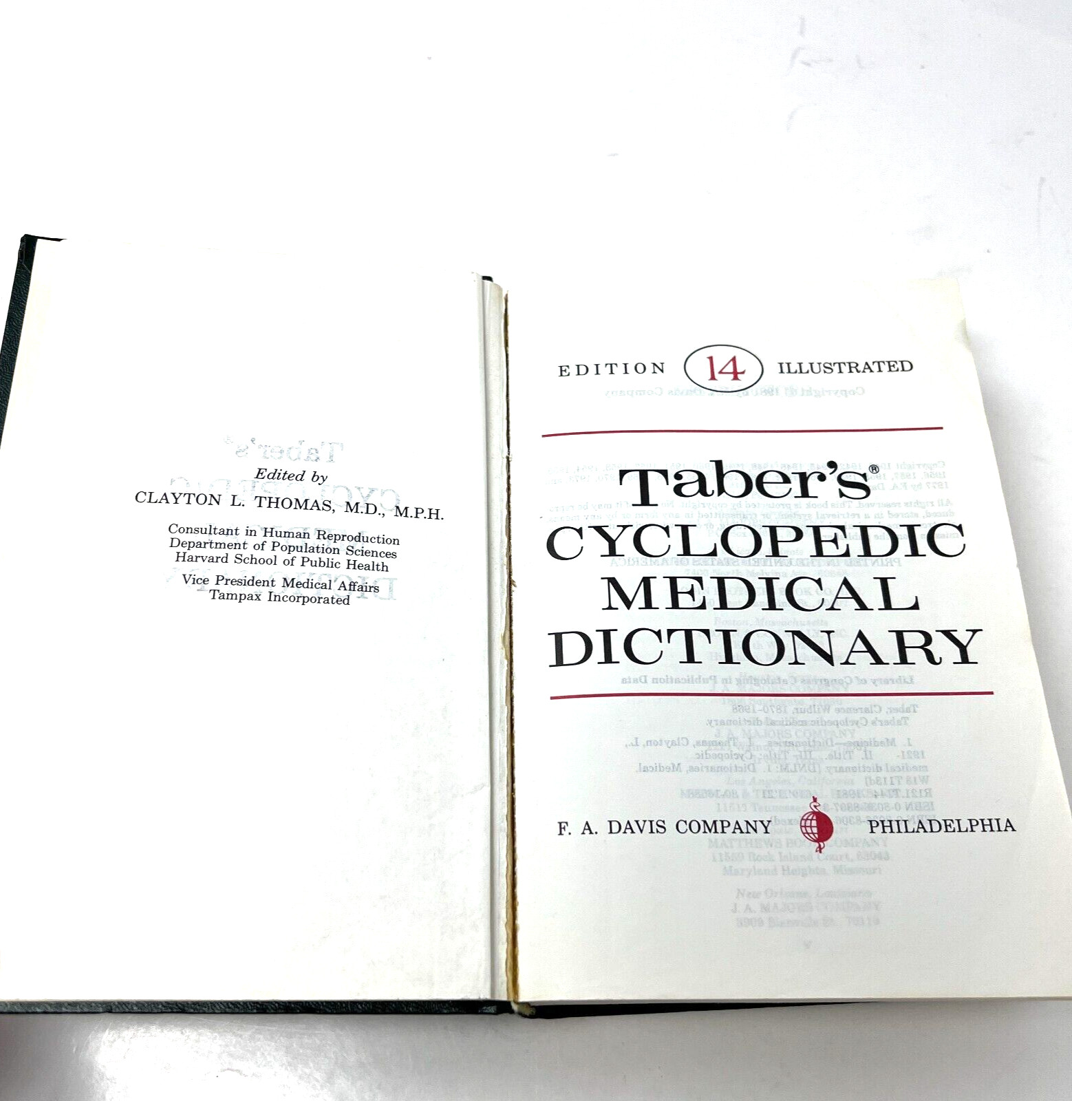 Taber’s Cyclopedic Medical Dictionary – Edition 14 Hardcover 1981 Illustrated