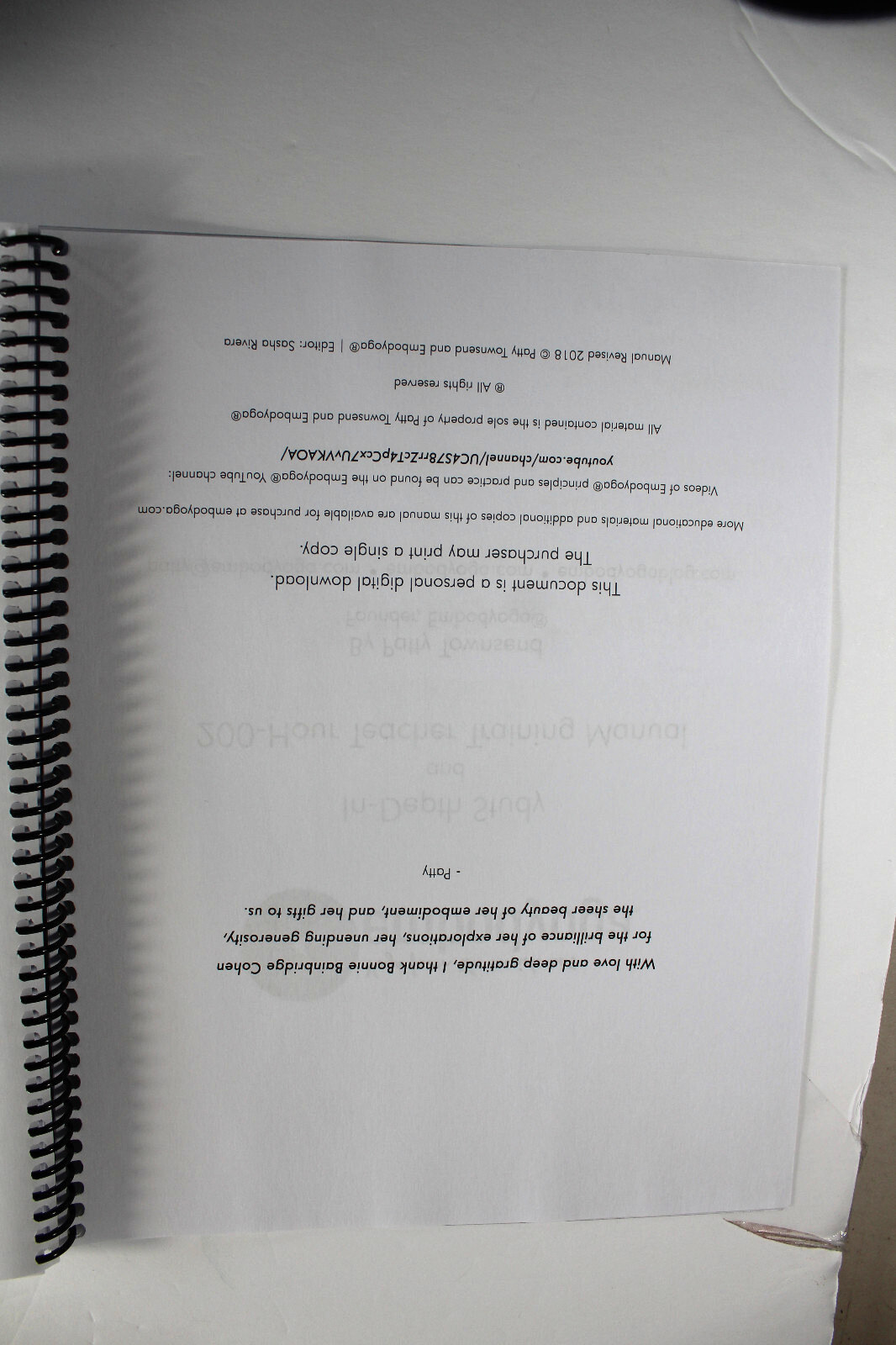 Embodyoga Study Guide & 200 Hr. Training Manual Spiral Bound 243 pp. 9″ x 11″