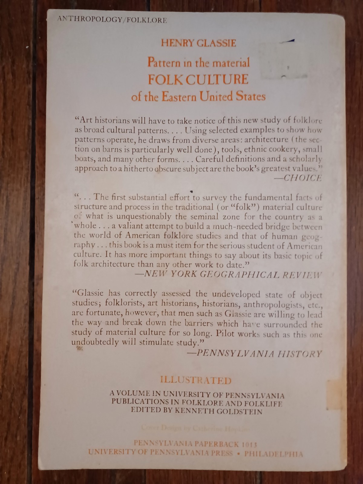 Pattern in the Material Folk Culture of the Eastern United States by H. Glassie