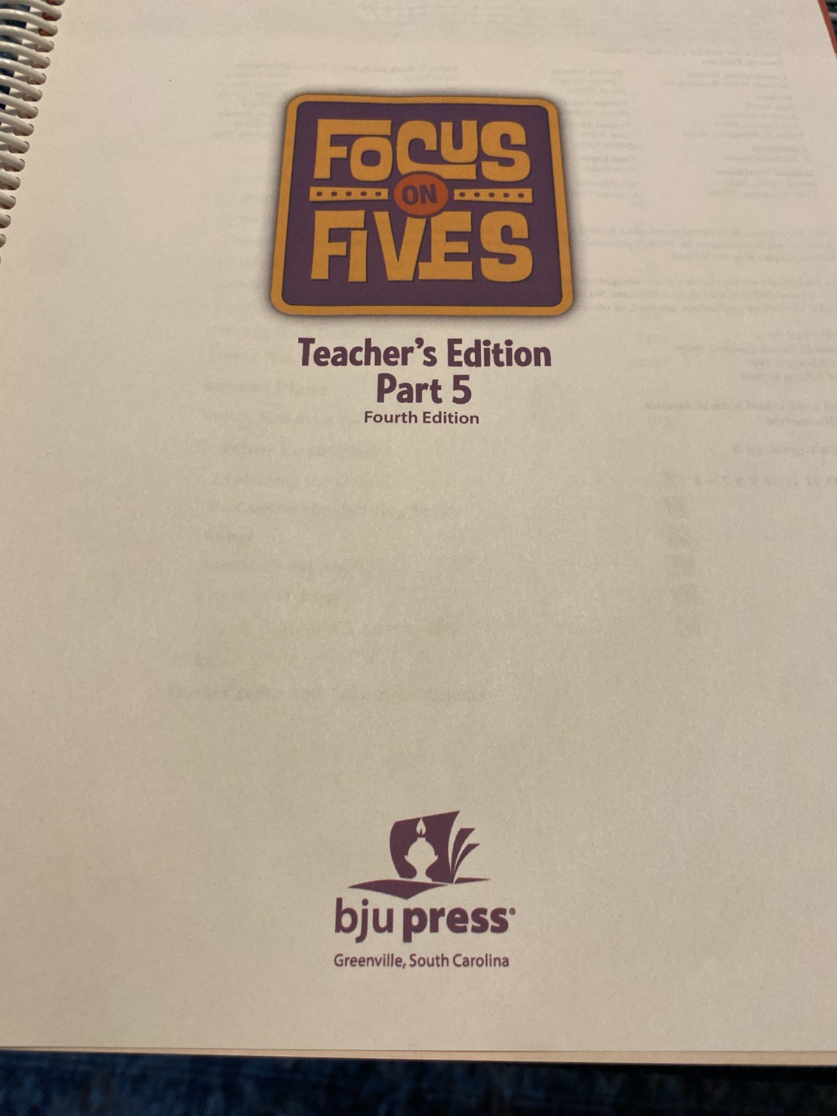BJU Press K5 Focus On Fives, Teacher’s Edition, Complete Set, 1-6, 4th Edition