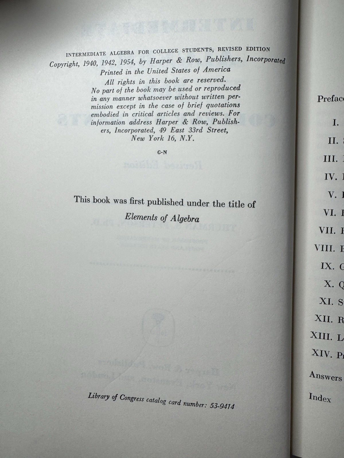 Intermediate Algebra for College Students Thurman S. Peterson, PhD 1954