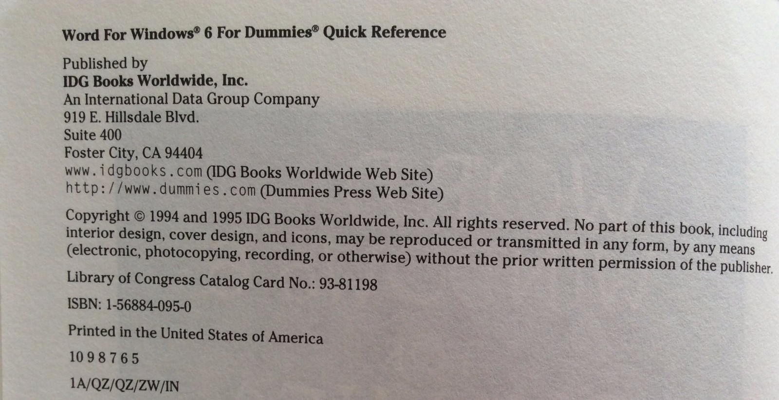 Word 6 for Windows For Dummies Quick Reference. George Lynch. 182 Pages