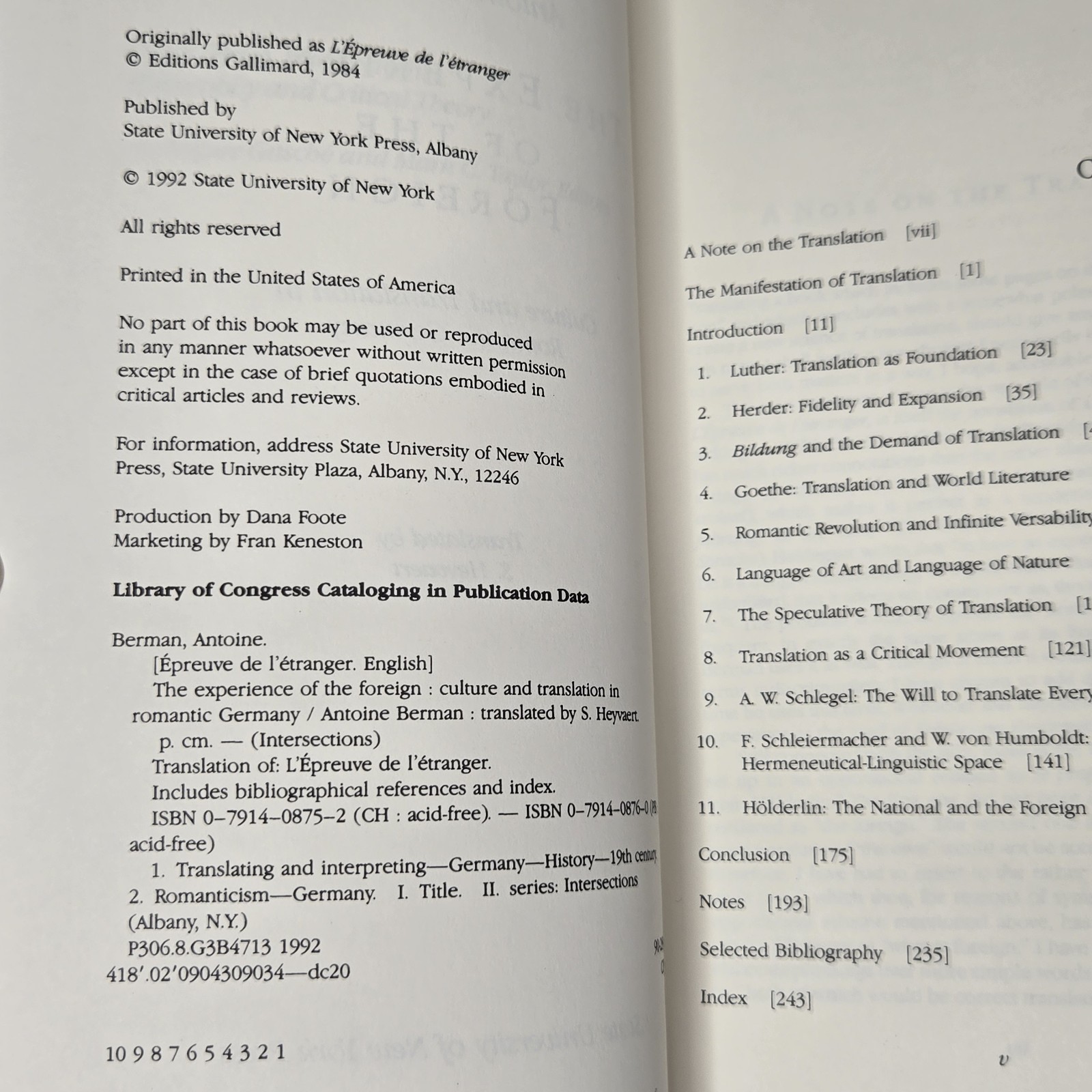 The Experience Of The Foreign: Romantic Germany By Antoine Berman / S. Heyvaert