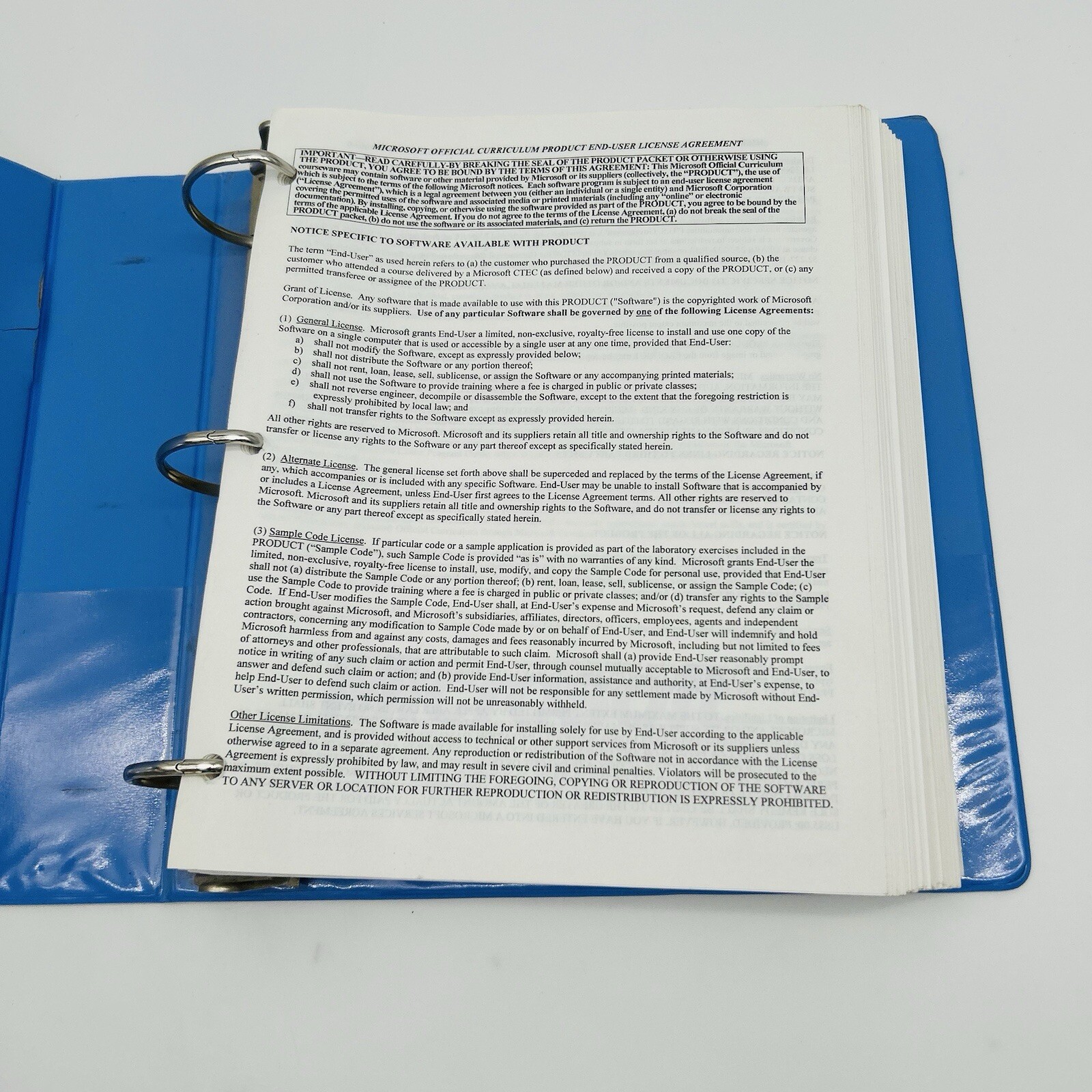 Microsoft Binder Official Curriculum Windows 2000 Course *Employee Owned*