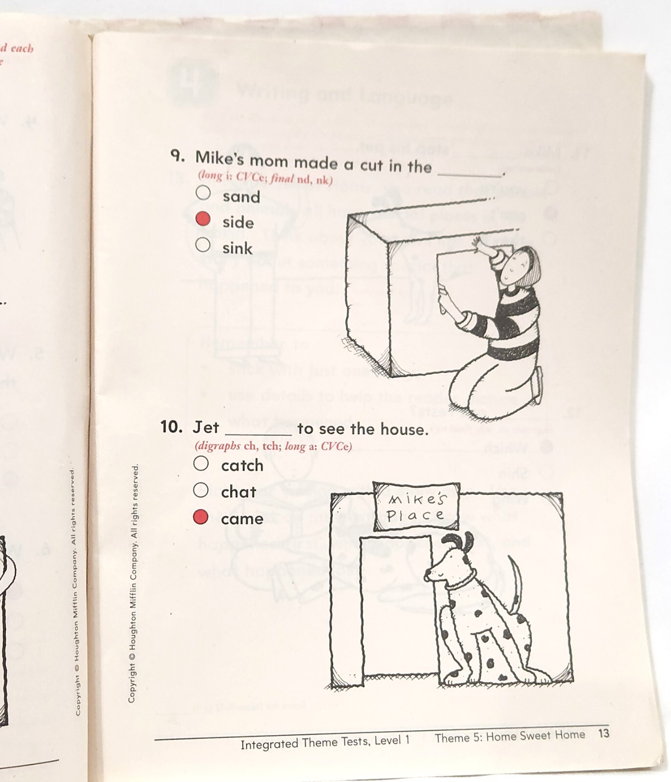 Houghton 1st Grade Reading INTEGRATED THEME TESTS Teacher Edition level 1.1-1.5