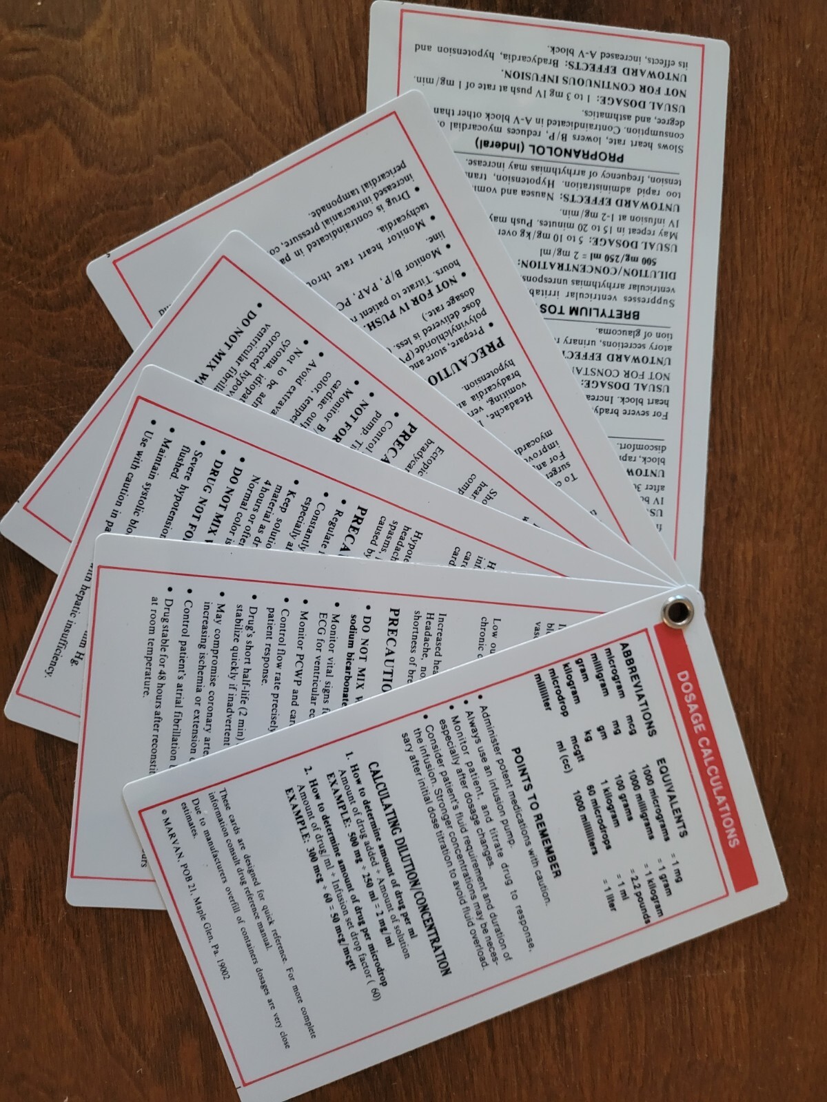 Dosage Calculations cards for medication