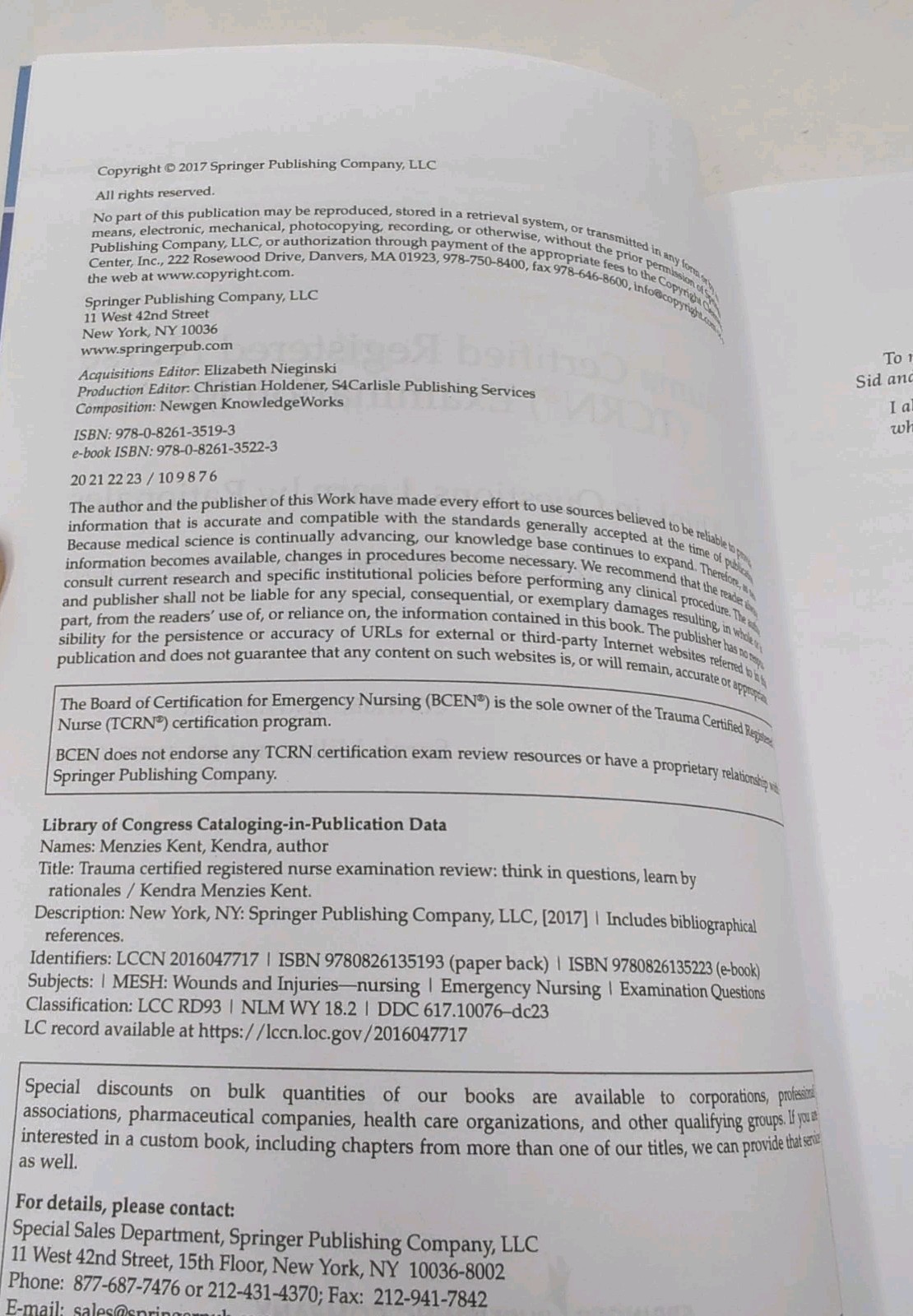 Trauma Certified Registered Nurse (TCRN) Examination Review Springer Publishing