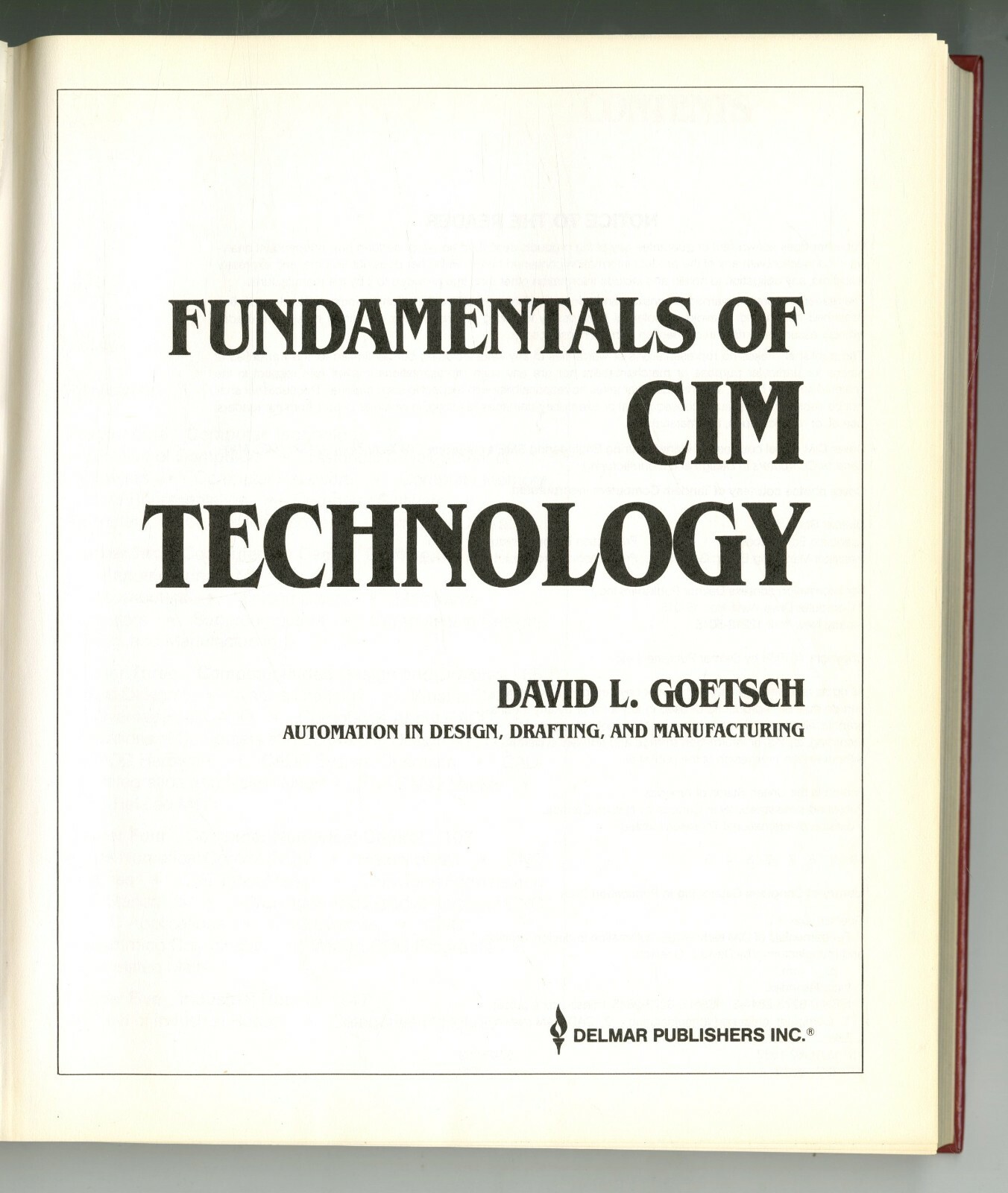 Fundamentals of CIM Technology by David L. Goetsch (1988, Hardcover)