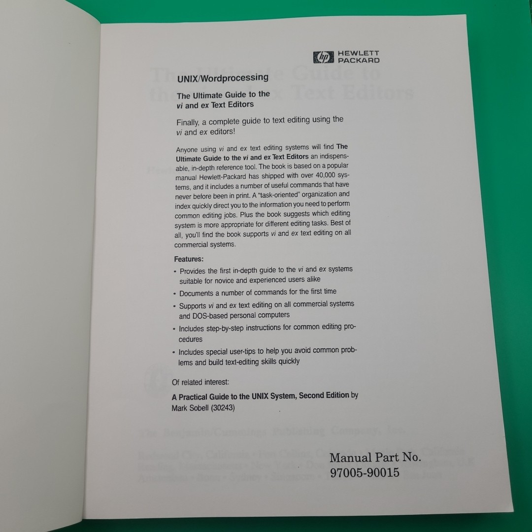 The Ultimate Guide to the vi and ex Text Editors Hewlett-Packard