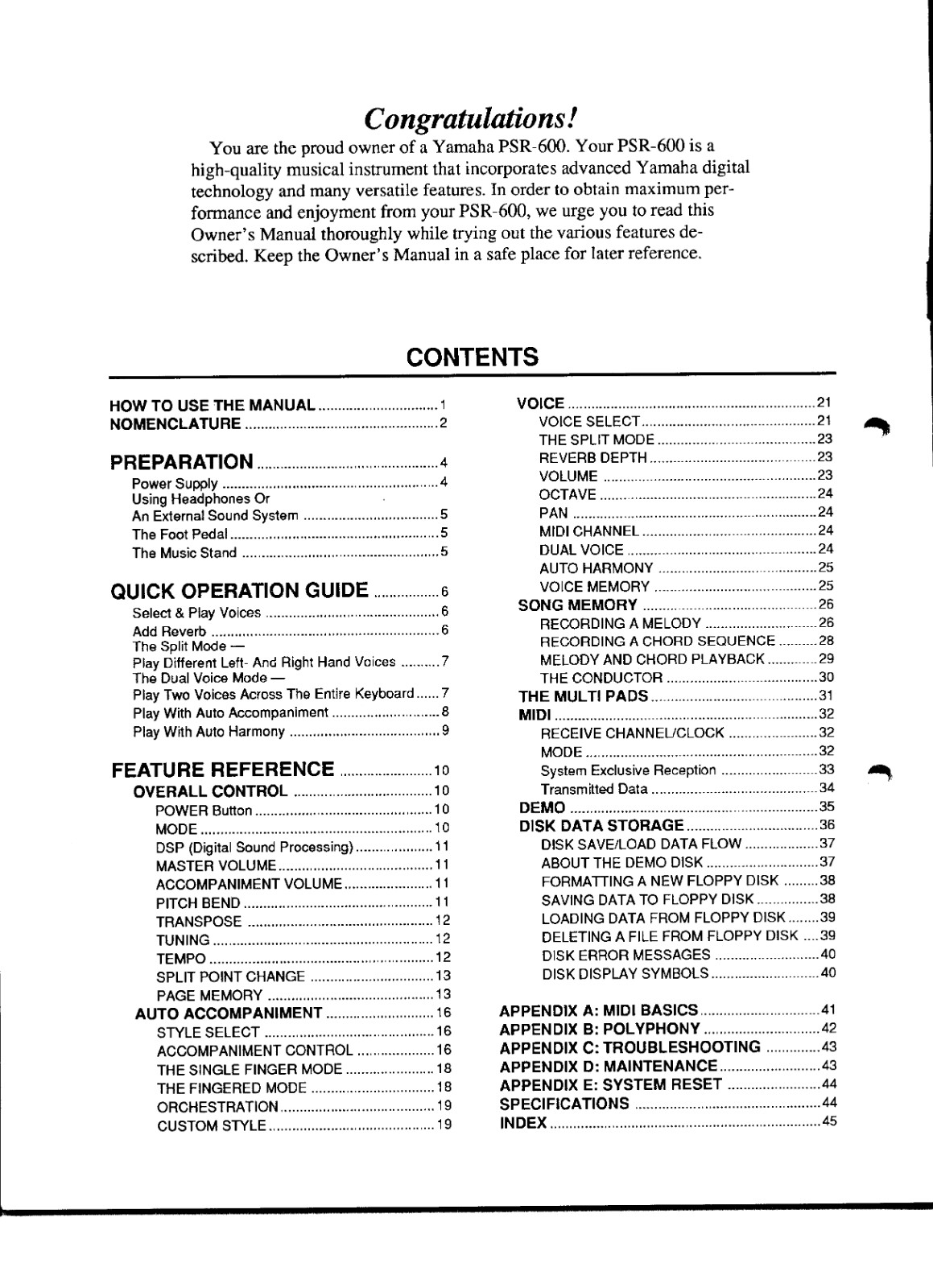 Yamaha PSR-600 Instruction Manual: 50 Pages & Protective Covers!