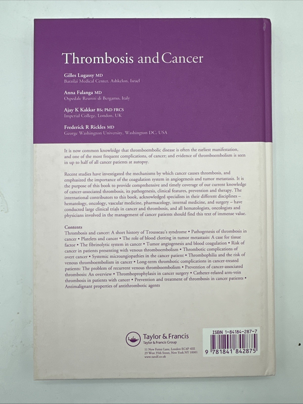 Thrombosis and Cancer by Anna Falanga (2004, Hardcover)