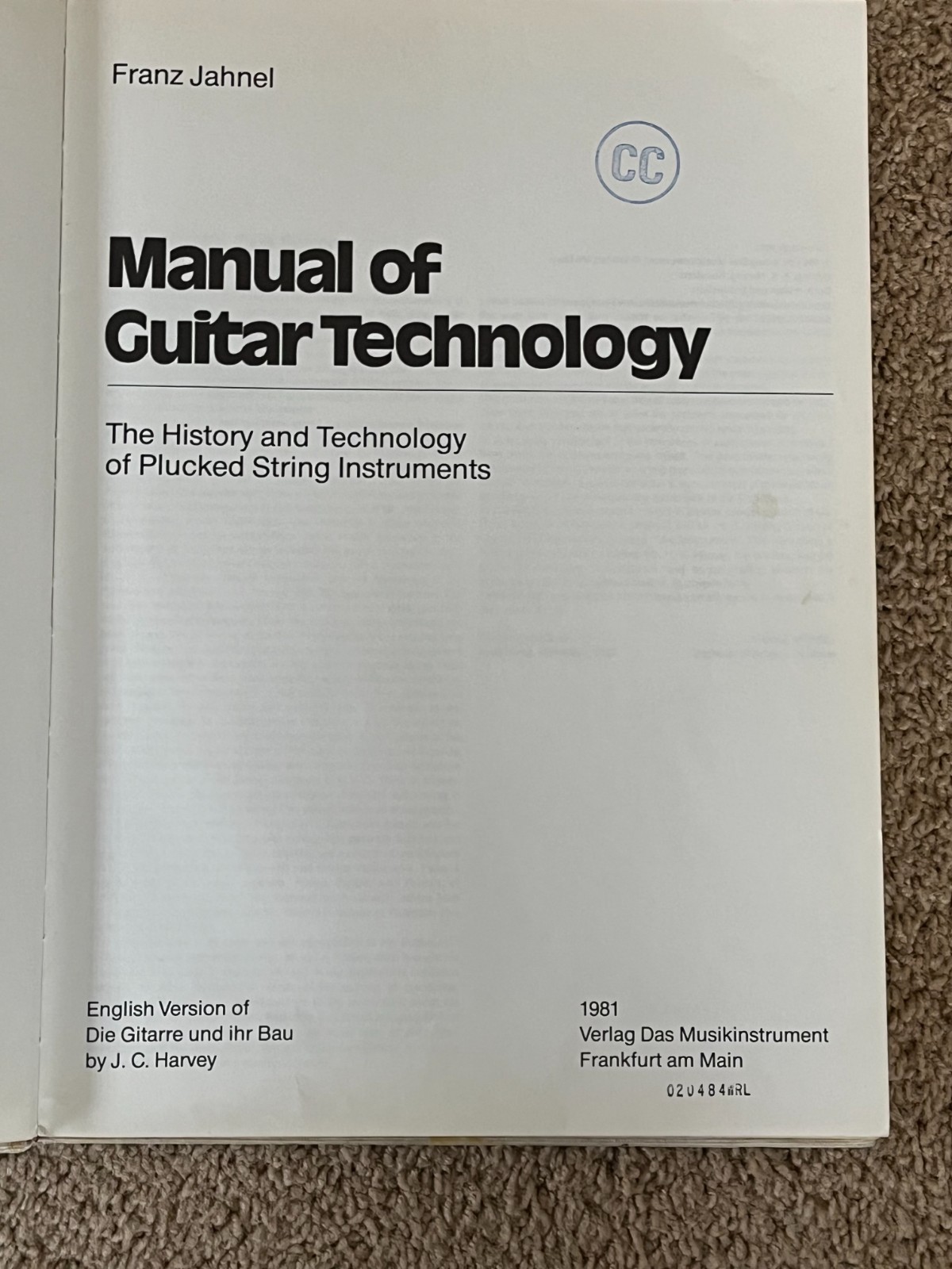 Manual of Guitar Technology Hard Cover, First English Edition, Franz Jahnel 1981
