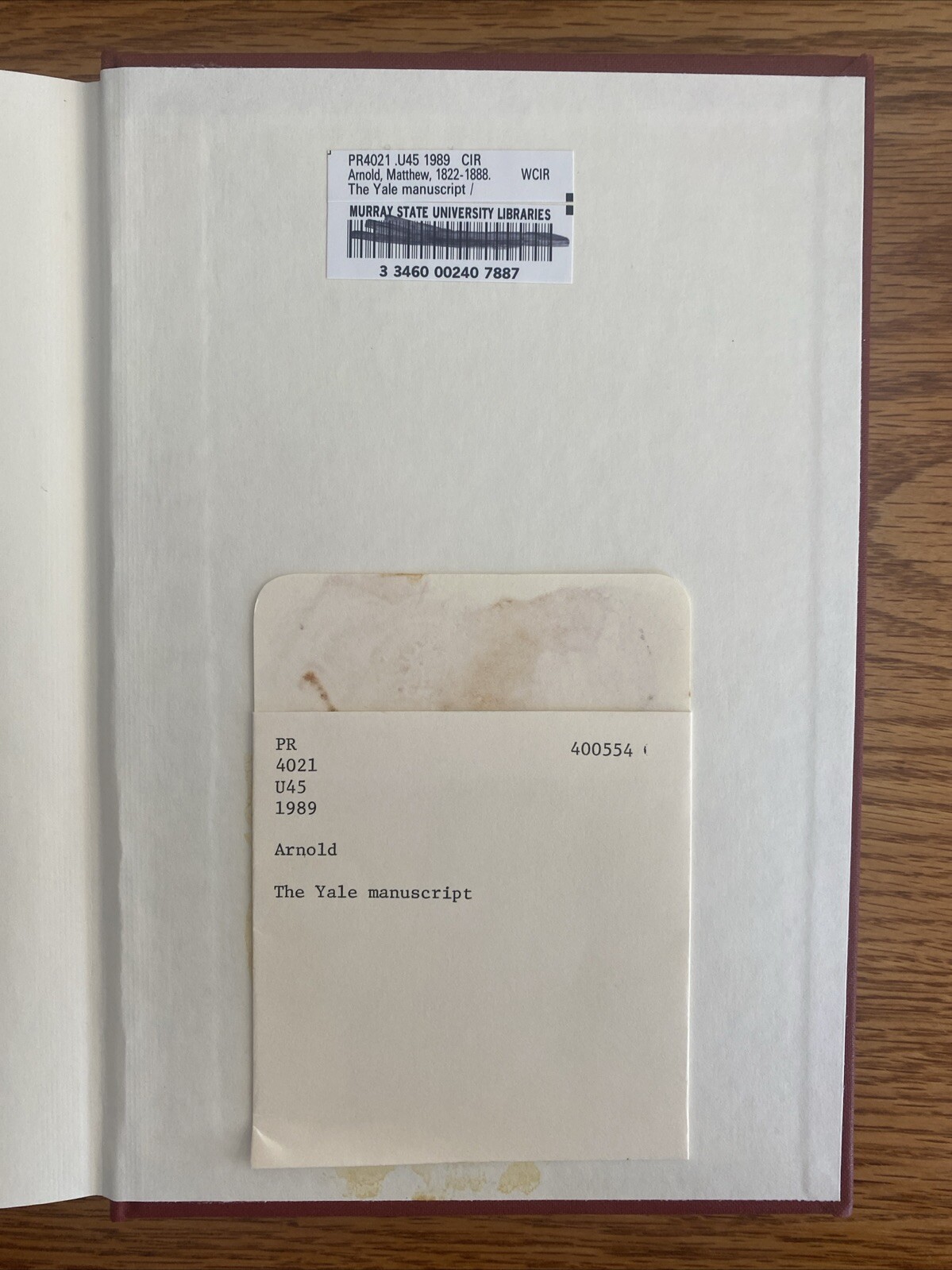 Arnold, Matthew THE YALE MANUSCRIPT Hardback BOOK