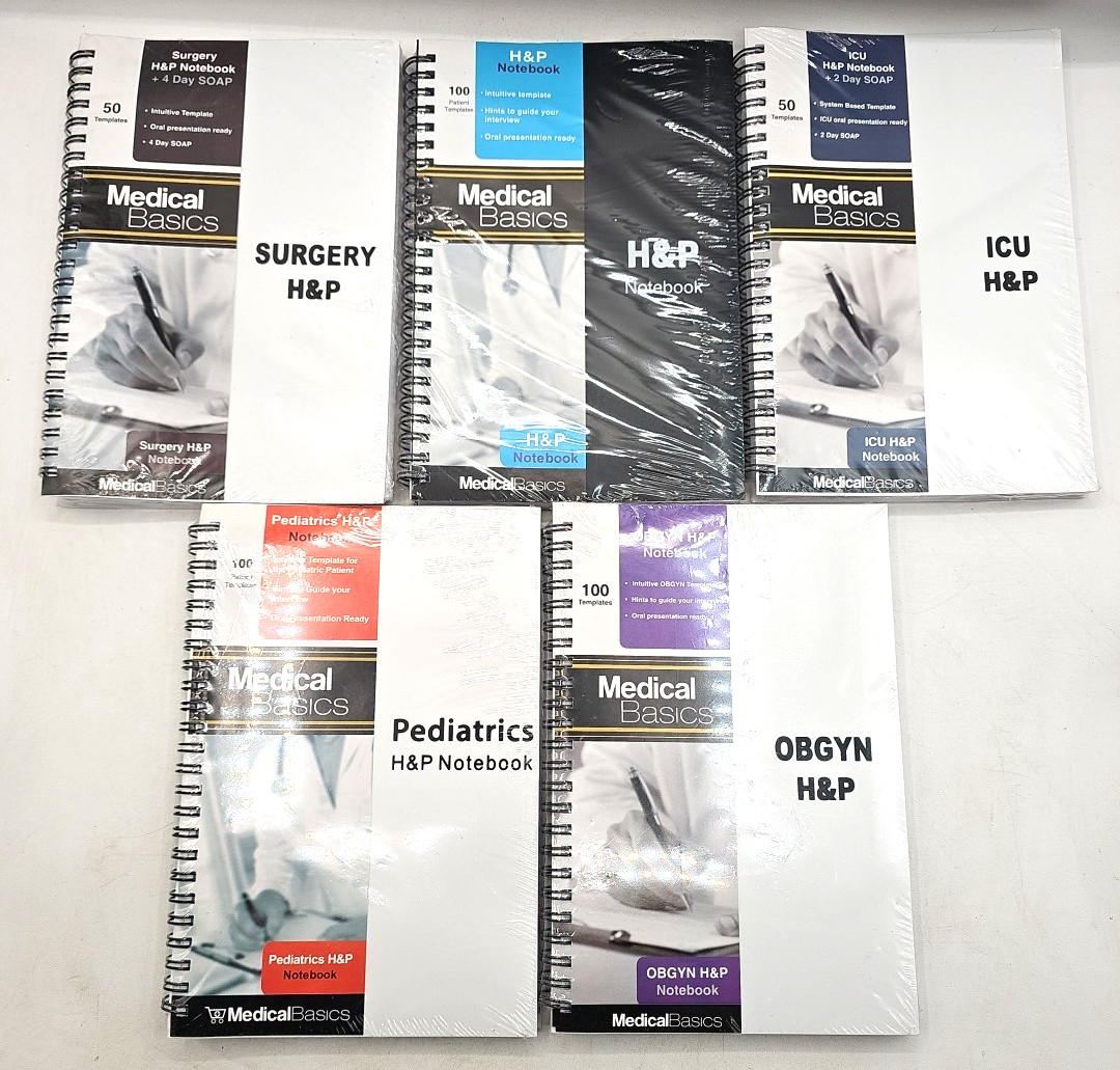 H&P Notebook Medical Basics Lot Of 5 Surgery ICU Pediatrics OBGYN Templates
