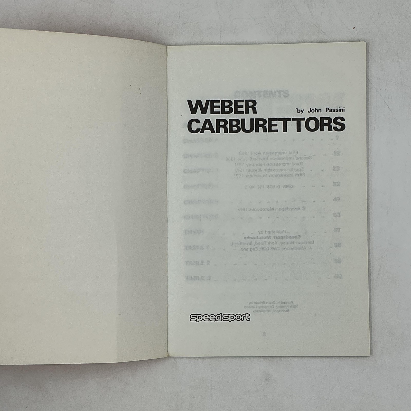 Vintage WEBER CARBURETTORS John Passini Paperback 1973 United Kingdom 2 Vols