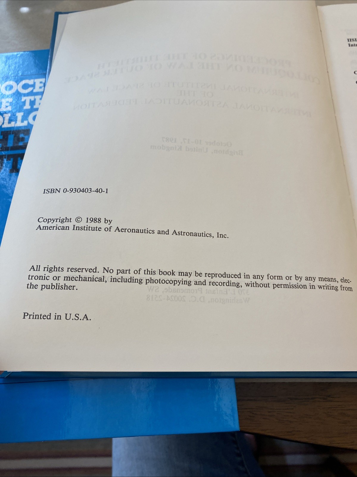 Proceedings of the 30th Colloquium on the Law of Outer Space 1987 United Kingdom