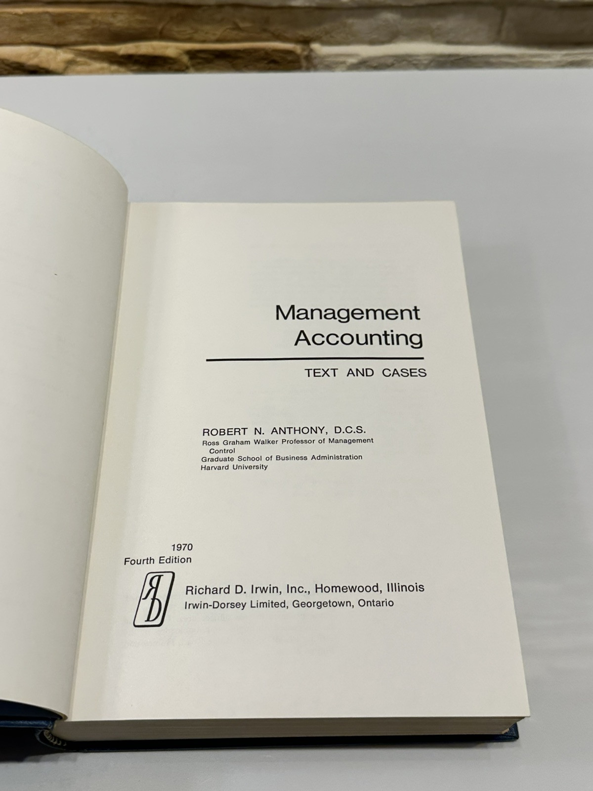 Management Accounting Text And Cases By Robert N. Anthony Richard D Irwin Inc HC