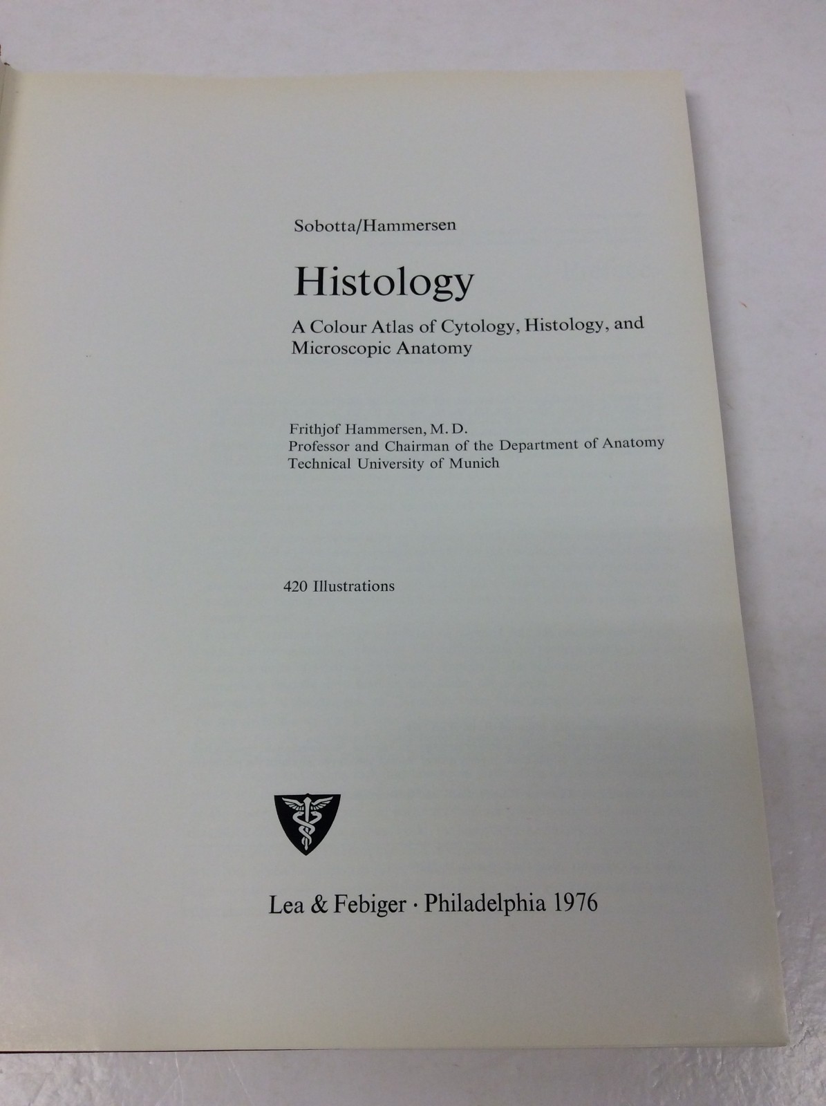HISTOLOGY: A COLOR ATLAS Sobotta/Hammersen Illustrated HC 1976
