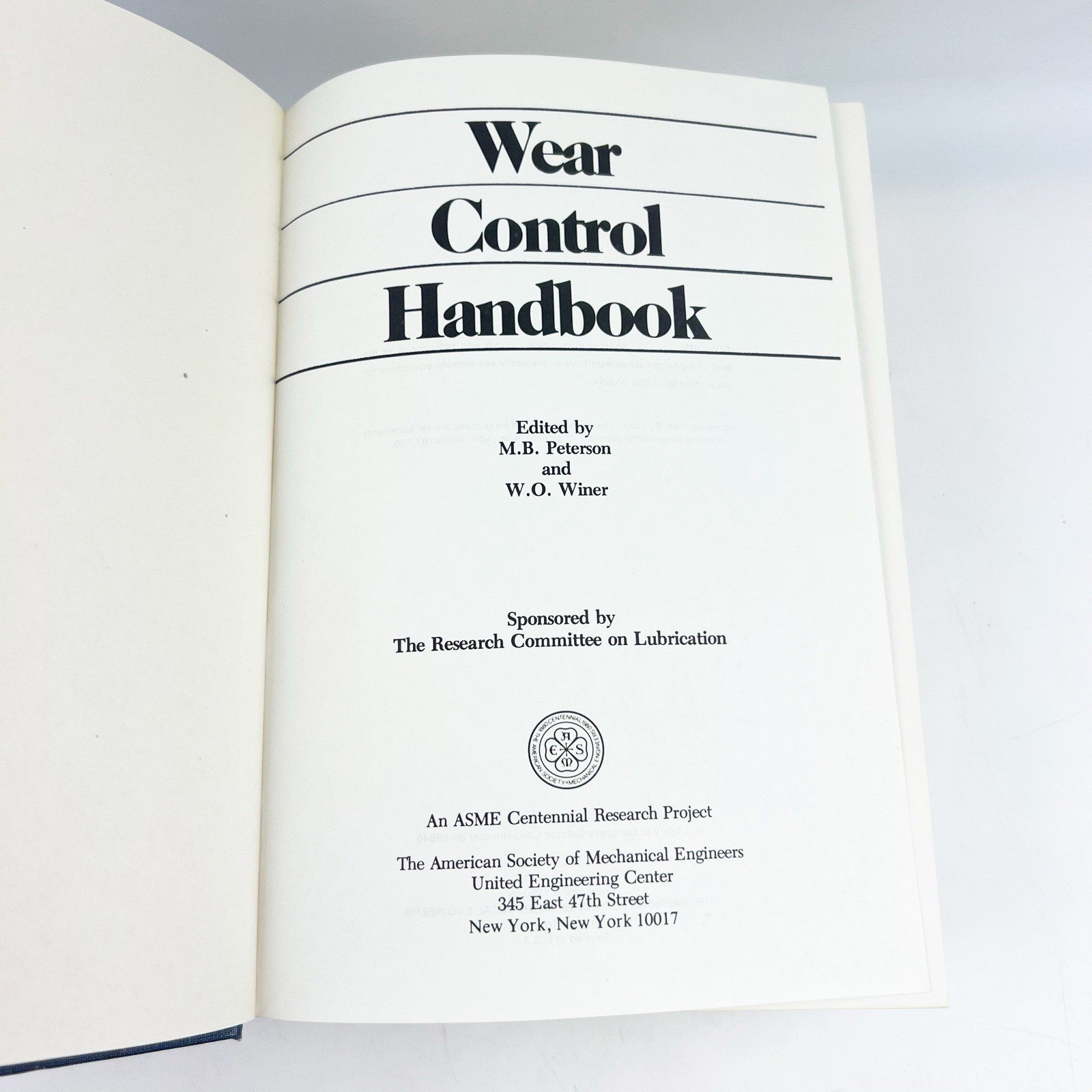 Vintage 1980 Wear Control Handbook Peterson & Winer ASME Engineering Book HC