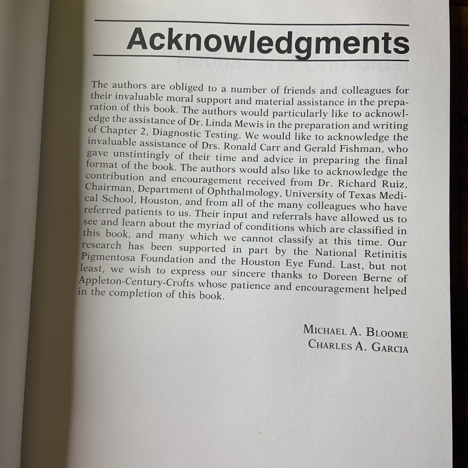 Manual of Retinal and Choroidal Dystrophies Michael Bloom Charles Garcia 1982