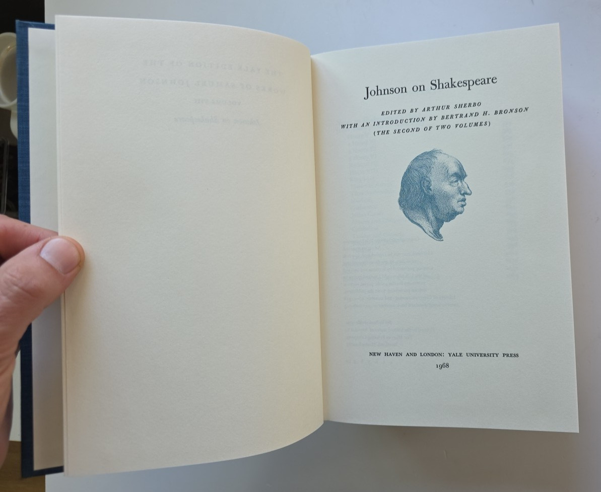 Samuel Johnson on Shakespeare Vols 7 and 8 Yale edition Works 1968 HC