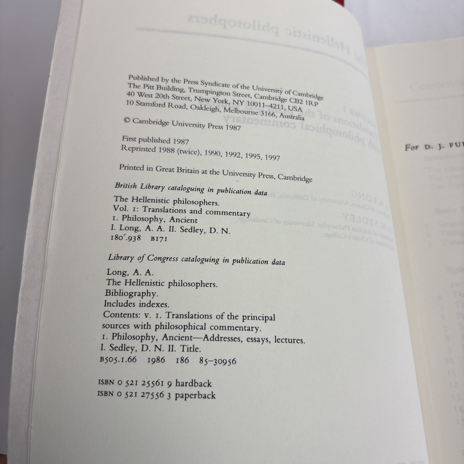 The Hellenistic Philosophers 2 Volumes (Translations, Latin, Greek) CAMBRIDGE