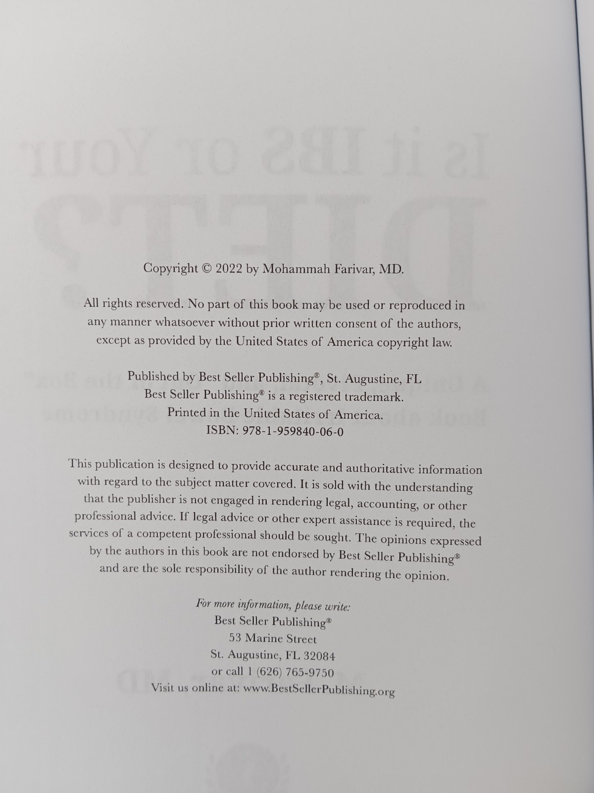 Is It IBS or Your DIET? A Unique Pivotal and Out of the Box Book about