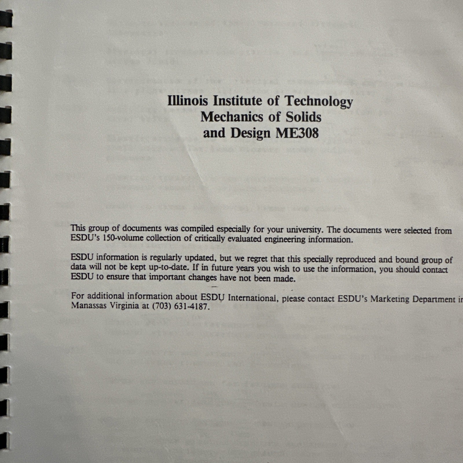 Vintage 197I Illinois Institute Of Technology Mechanics Of Solids & Design ME308