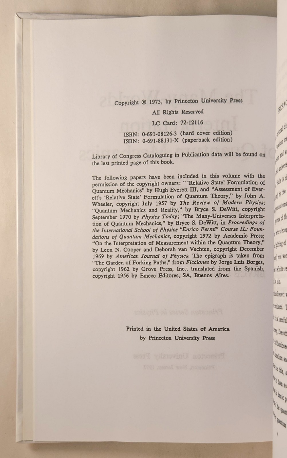 1973 The Many Worlds Interpretation of Quantum Mechanics by Bryce DeWitt Library
