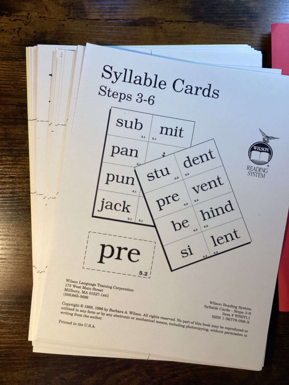 Wilson Reading System Lot Syllable Cards Steps 3 -6, Word Cards Barbara A Wilson
