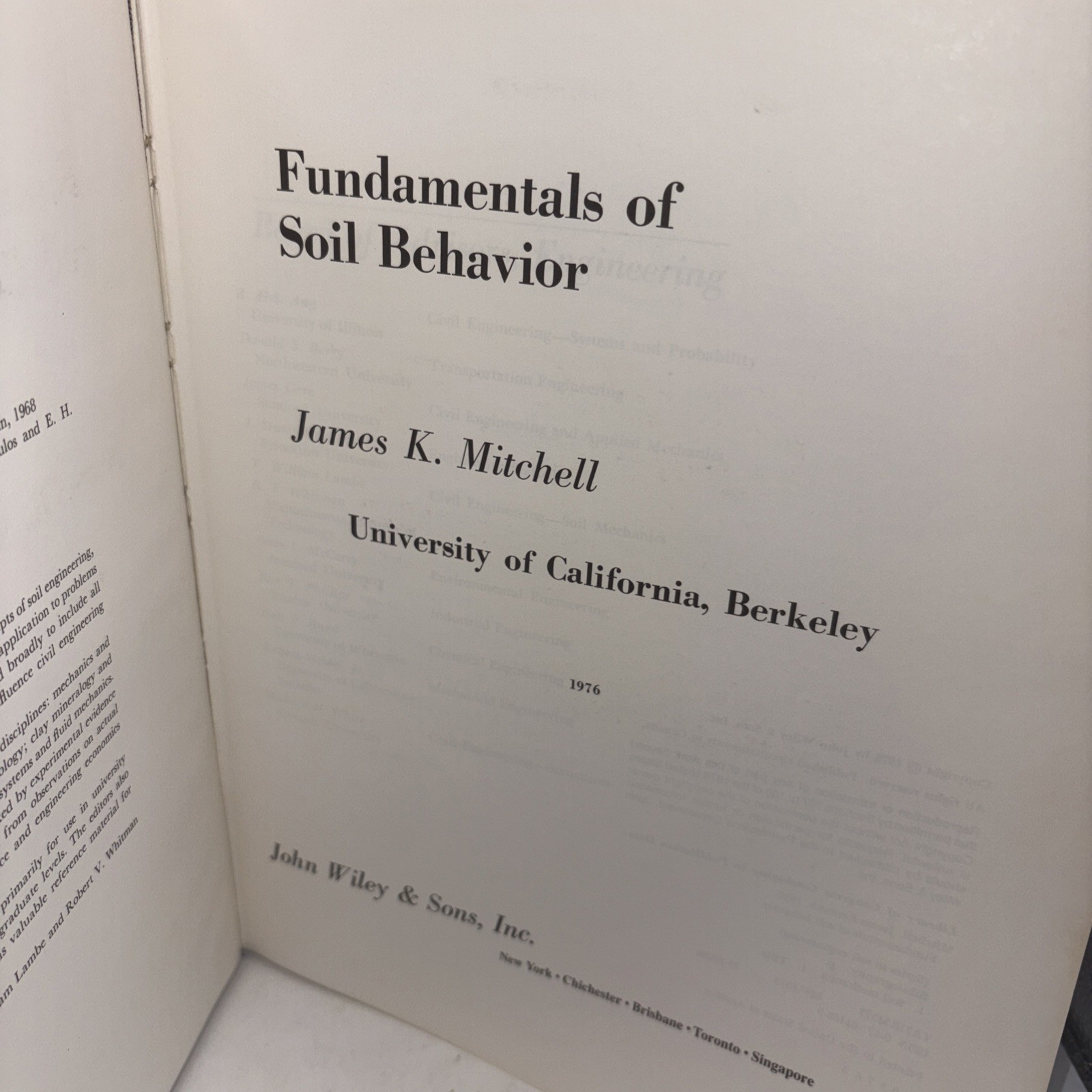 Fundamentals of Soil Behavior by Mitchell, James K. SERIES IN SOIL ENGINEERING