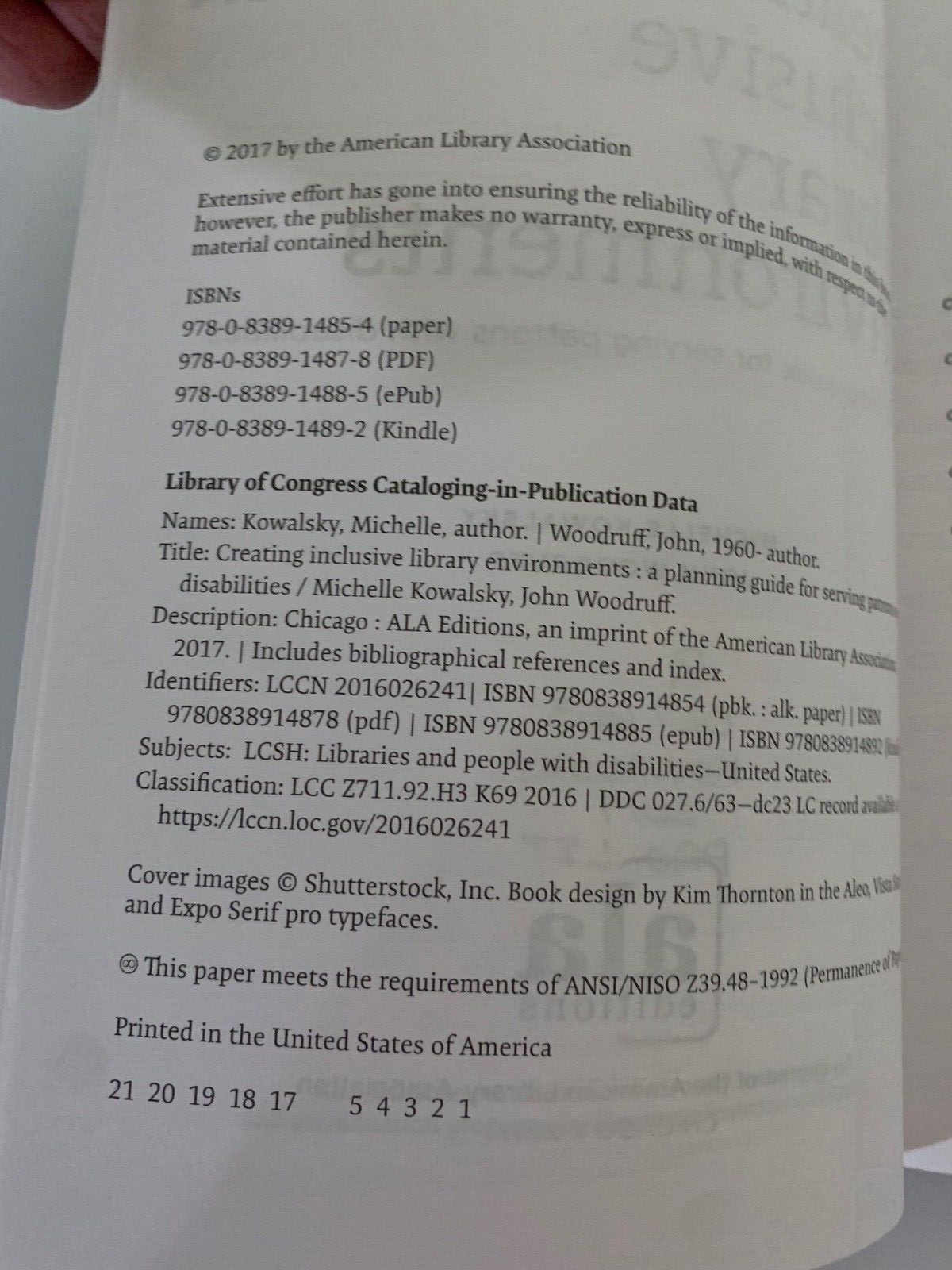 Creating Inclusive Library Environments Kowalsky & Woodruff TPB Ex-Library VG
