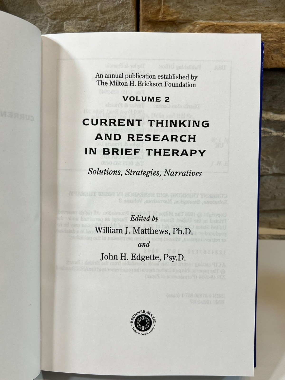 Current Thinking and Research in Brief Therapy Vol. 2 Matthews Edgette 1998 HC