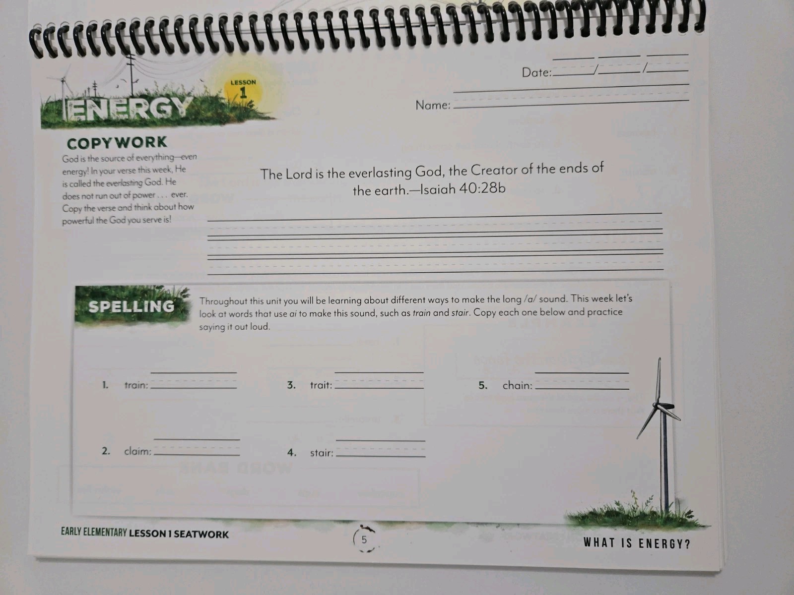 Gather Round Homeschool – Energy – Early Elementary SeatWork Journal