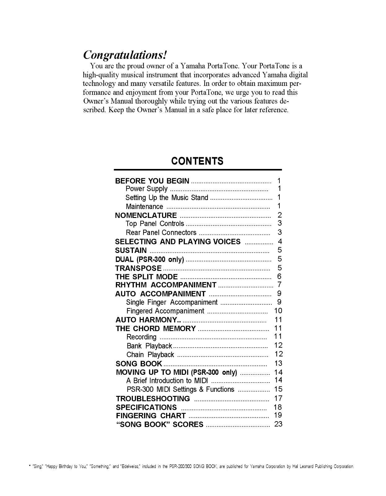 Yamaha PSR-200 PSR-300 Instruction Manual: 29 Pages & Protective Covers!