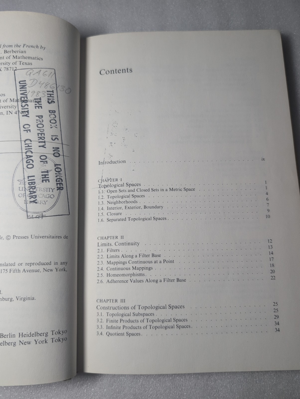 General Topology by Jacques Dixmier Ex-lib [Springer Math Mathematics Textbook]
