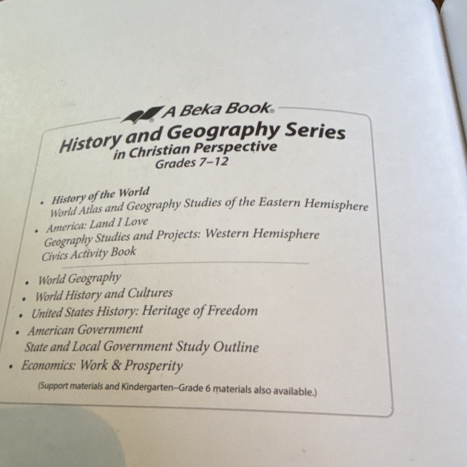 A Beka Book History of the World in Christian Perspective 5th Ed 2019 HC