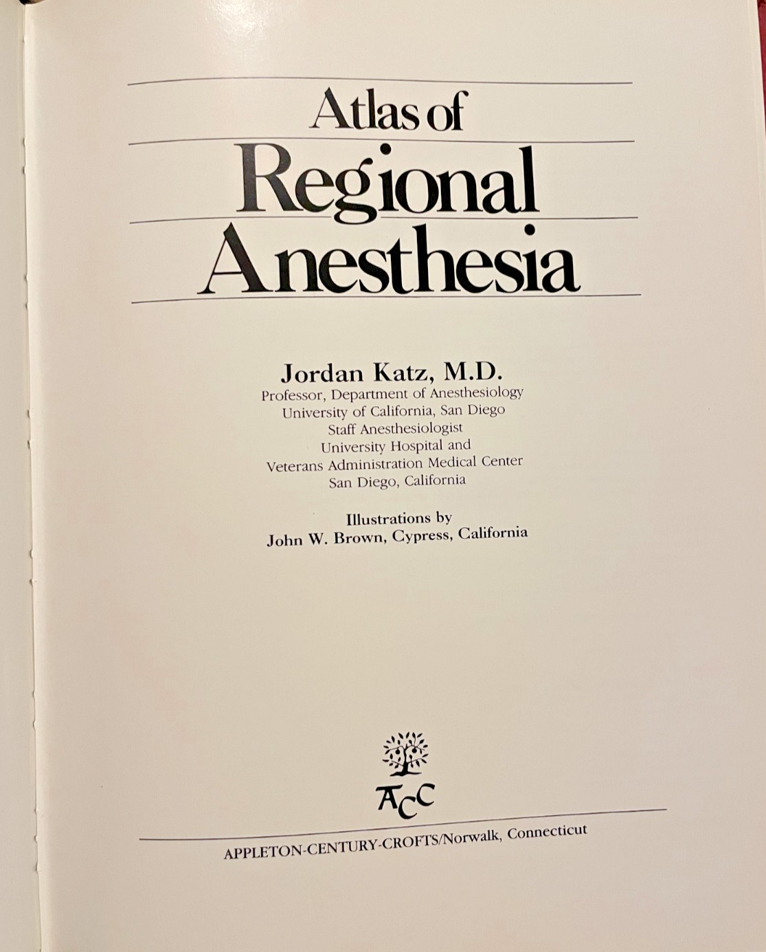 Atlas of Regional Anesthesia by Katz – 1985, Hardcover, Medical Textbook